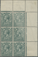 **/* Großbritannien: 1913, 4d. Grey-green, Wm Simple Cypher, Marginal Block Of Six From The Upper Right C - Sonstige & Ohne Zuordnung