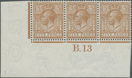 **/* Großbritannien: 1913, 5d. Yellow-brown, Wm Simple Cypher, Marginal Strip Of Three From The Lower Lef - Autres & Non Classés