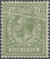 ** Großbritannien: 1913, 9d. Olive, Wm Simple Cypher, Showing Distinctive Variety "Cracked Plate" (unov - Autres & Non Classés