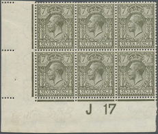 ** Großbritannien: 1917, 7d. Sage-green, Wm Simple Cypher, Inverted Watermark, Marginal Block Of Six Fr - Sonstige & Ohne Zuordnung