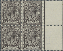 ** Großbritannien: 1913, 9d. Agate, Wm Simple Cypher, Right Marginal Block Of Four, Upper Left Stamp Sh - Sonstige & Ohne Zuordnung