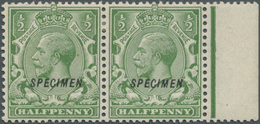 * Großbritannien: 1924, ½d. Green, Wm Block Cypher, Right Marginal Horiz. Pair With DOUBLE "Specimen" - Sonstige & Ohne Zuordnung