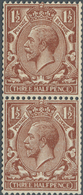 ** Großbritannien: 1924, 1½d. Red-brown, Wm Block Cypher, Vertical Coil Pair, Top Stamp Showing Variety - Sonstige & Ohne Zuordnung