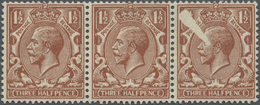 * Großbritannien: 1924, 1½d. Red-brown, Wm Block Cypher, Horiz. Strip Of Three, Right Stamp Showing La - Sonstige & Ohne Zuordnung