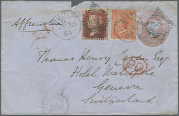 GA Irland: 1867. Postal Stationery Envelope 1d Pink (faults,tears) Upgraded With SG 43, 1d Rose/red And - Brieven En Documenten