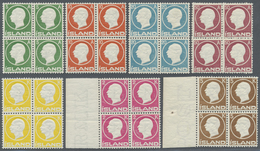 ** Island: 1912, Definitives Frederik, 5a. To 5kr., Complete Set Of Seven Values As Blocks Of Four, Bri - Altri & Non Classificati