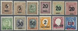 ** Island: 1921/1926, Revaluation Overprints, Twelve Different Values, Unmounted Mint, Unsigned (Facit - Other & Unclassified