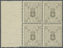 ** Island - Dienstmarken: 1900, 4a. Grey, Marginal Block Of Four, Bright Colour, Well Perforated, Unmou - Dienstzegels