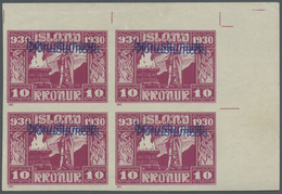 */** Island - Dienstmarken: 1930, 10 Kr. Allthing With DOUBLE Overprint And IMPERFORATED In Upper Right C - Dienstmarken