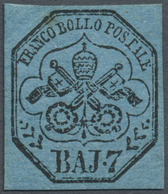 * Italien - Altitalienische Staaten: Kirchenstaat: 1852: 7 Baj. Blue, Mint Hinged, With Original Gum. - Papal States