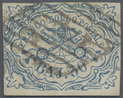 O Italien - Altitalienische Staaten: Kirchenstaat: 1852 50 Baj. Blue, Used And Cancelled By Rhomb Of B - Etats Pontificaux