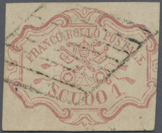 O Italien - Altitalienische Staaten: Kirchenstaat: 1852 1sc. Rose, Used And Cancelled By Diamond Of Ba - Kirchenstaaten