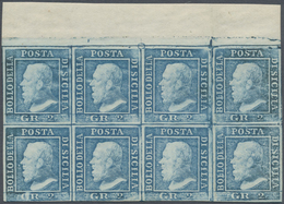 ** Italien - Altitalienische Staaten: Sizilien: 1859: 2 Gr. Light Blue, Palermo Paper, Block Of Eight F - Sicilia
