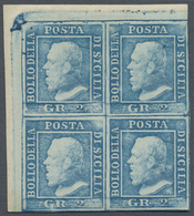 */ Italien - Altitalienische Staaten: Sizilien: 1859: 2 Gr Blue, Palermo Paper, Block Of Four From Uppe - Sicilia