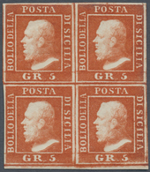 /* Italien - Altitalienische Staaten: Sizilien: 1859: 5 Gr. Red, 2nd Plate, Mint Block Of Four, Certifi - Sizilien