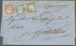 Br Italien: 1861: Neapolitan Provinces. Three Colour Franking Consisting Of 1 Gr. Dark Grey, 2 Gr Light - Marcophilia