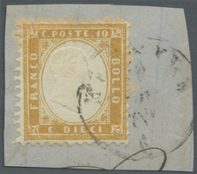 Brfst Italien: 1861, 10c. Bistre, Bright Colour, Well Perforated, On Piece Oblit. By Faint Strike Of C.d.s - Marcofilie