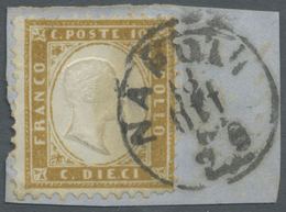 Brfst Italien: 1861, 10c. Bistre, Bright Colour, Normal Perforation, On Piece Oblit. "NAPOLI", Signed E.Di - Marcophilie