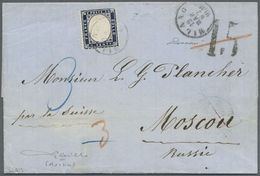 Br Italien: 1862: 20 C. Indigo, Single, Scissors Cut At Top, On Letter From Milan 12/3/62 Endorsed "par - Marcophilia