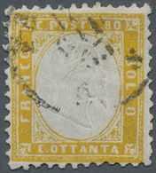 O Italien: 1862, 80c. Yellow, Bright Colour, Well Perforated (one Perf At Top Slightly Creased), Used - Marcophilie