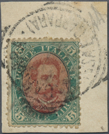 Brfst Italien: 1889, 5l.green/red, Fresh Colours, Slightly Uneven Perfs, On Piece Commercially Used With F - Poststempel