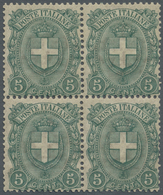 ** Italien: 1896, 5c. Green, BLOCK OF FOUR, Unmounted Mint, Signed Raybaudi. Sass. 67, Ca. 470,- €. - Marcophilia