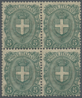 ** Italien: 1896, 5c. Green, BLOCK OF FOUR, Unmounted Mint, Signed Raybaudi. Sass. 67, Ca. 470,- €. - Storia Postale