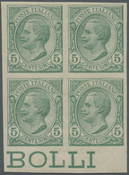 * Italien: 1906, 5c. Green, Bottom Marginal Block Of Four, Mint O.g., Certificate Studio Peritale Roma - Marcophilia