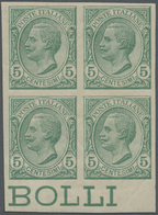 * Italien: 1906, 5c. Green, Bottom Marginal Block Of Four, Mint O.g., Certificate Studio Peritale Roma - Marcofilie