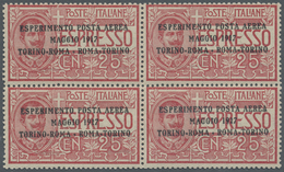 **/ Italien: 1917, Airmail Stamp "TORINO-ROMA", 25c. Rose, Block Of Four, Unmounted Mint. Sass. PA1, 325 - Marcophilie