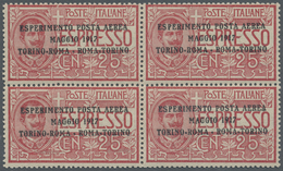 **/ Italien: 1917, Airmail Stamp "TORINO-ROMA", 25c. Rose, Block Of Four, Unmounted Mint. Sass. PA1, 325 - Marcofilie