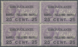 **/ Italien: 1917, Airmail Stamp "NAPOLI-PALERMO", 25c. On 40c. Violet, Block Of Four, Unmounted Mint. S - Marcofilie