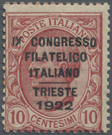 ** Italien: 1922, Philatelic Congress, 10c. Rose Unmounted Mint, Slightly Toned Perf, Signed And Certif - Marcophilie