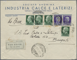 Br Italien: 1939, 50 C Violet Postal Stationery Cutout Two Items Mixed Franking On Air Mail Cover From - Marcophilia