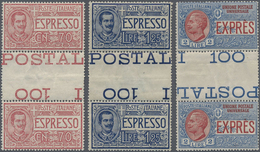 ** Italien - Zusammendrucke: 1925/1926 3 Express-Stamps In Vertical Gutter Pairs. Each Folded And Signe - Ohne Zuordnung