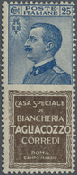 ** Italien - Zusammendrucke: 1924/1925, 25c. Blue + Tagliacozzo Unmounted Mint With Natural Slightly Ir - Non Classificati