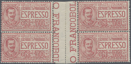 ** Italien - Zusammendrucke: 1925: 70 C Express Stamp, Block Of Four With Horizontal Gutter Inbetween. - Non Classificati