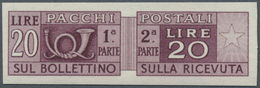 ** Italien - Paketmarken: 1946, Posthorn Und Wertziffer 20 L. Dunkelpurpur UNGEZÄHNT Und Postfrisch, Sa - Paketmarken