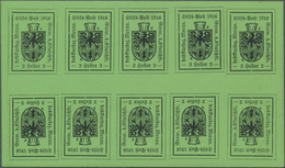 * Italien - Lokalausgaben 1918 - Meran: 1918, 2h. Black On Bright Green, Mini Sheet Of Ten Stamps (fiv - Meran