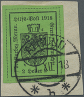 Brfst Italien - Lokalausgaben 1918 - Meran: 1918, Hilfspost Meran 2 Heller Gelbgrün Gestempelt Algund 01.1 - Merano