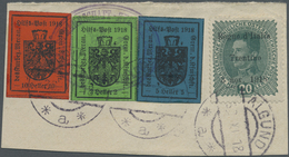 Brfst Italien - Lokalausgaben 1918 - Meran: 1918, Hilfspost Meran. Briefstück Mit 10 H Ziegelrot , 2 Helle - Meran
