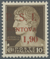 ** Italien - Lokalausgaben 1944/45 - Mantova: 1945, Freimarken Von Italien 10 C. Braun Mit Roten Aufdru - Sonstige & Ohne Zuordnung