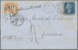 Br Italien - Stempel: 1874, Letter To Genova Franked With 2 D Blue, Plate 14 Cancelled With Duplex "GIB - Marcophilie
