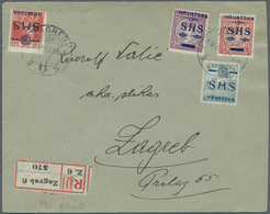 Br Jugoslawien: 1918, Four Stamps With "SHS" Overprint On Registered Cover In ZAGREB, Envelope Open On - Lettres & Documents