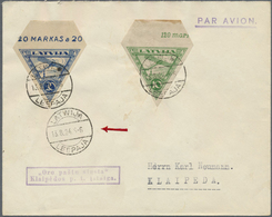 Br Lettland: 1924, 10r. Green And 20r. Blue, Two Top Marginal Copies On Airmail Cover From "LEEPAJA 13. - Latvia