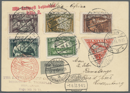 Lettland: 1933, First Flight Latvia-Africa Airmail-card (crashed In Germany) Bearing Complete Set Ai - Lettonia