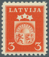 ** Lettland: 1940, Wappen 3 S Orangerot, Postfrisches Luxusstück Ohne Wasserzeichen, Selten! (Handbuch - Lettonia
