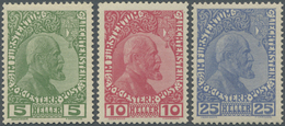 ** Liechtenstein: 1915, Freimarken 5 H. Bis 25 H. Ultramarin, Normales Papier, Postfrisch Luxussatz, (S - Briefe U. Dokumente