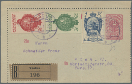 GA Liechtenstein: 1920 Mitläufer Österreich 25 H.,40 H. + 1 K. Als ZuF Auf 40 H. Ganzsachenkartenbrief - Storia Postale