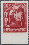 ** Liechtenstein: 1930, Freimarke 'Schlosshof Vaduz' 20 Rp. Rot Dreiseitig Gezähnt 11½ Und Am UNTERRAND - Briefe U. Dokumente